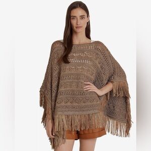 Ralph Lauren Fringe-Trim Pointelle-Knit Poncho